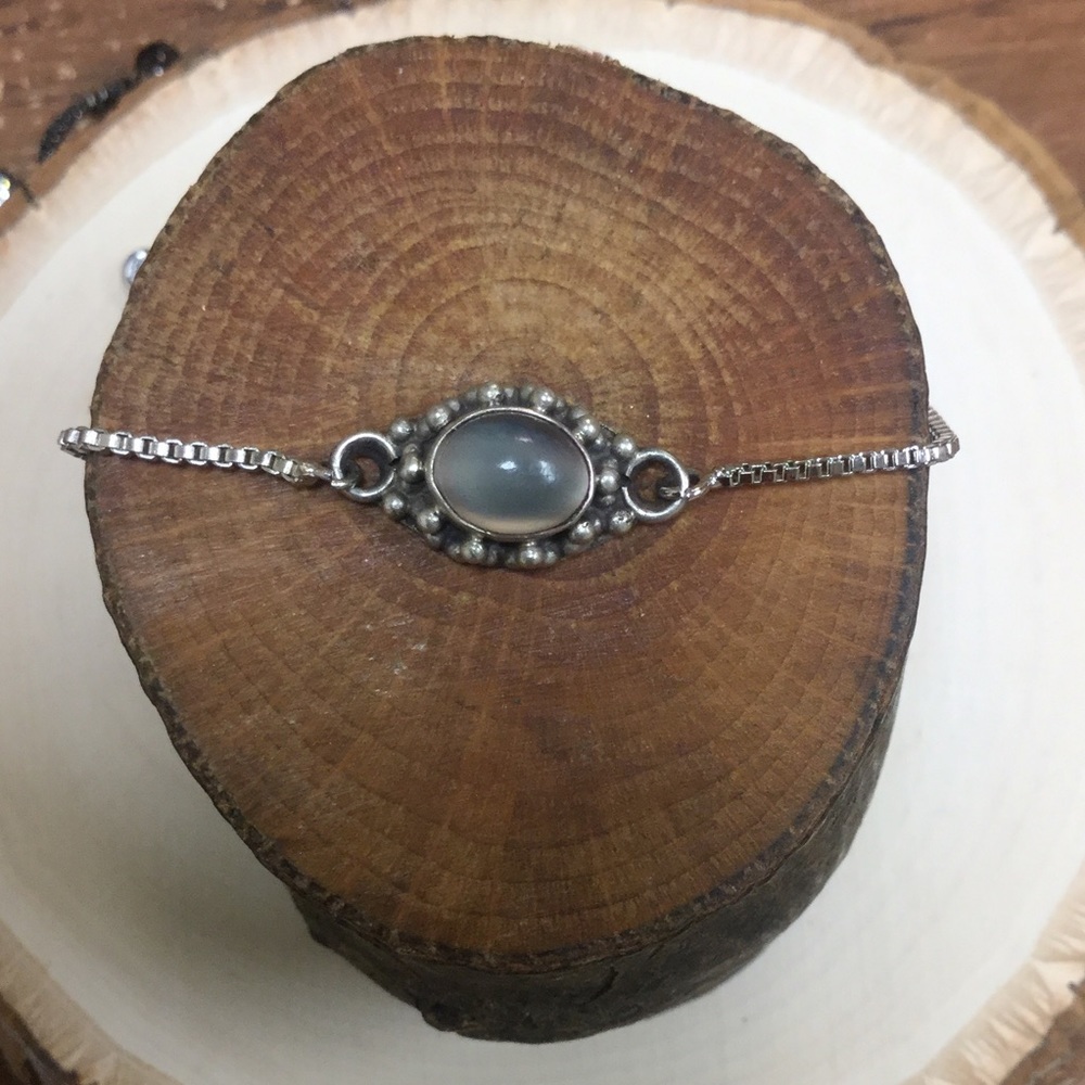 Vtg 925 silver labradorite sliding bead bracelet